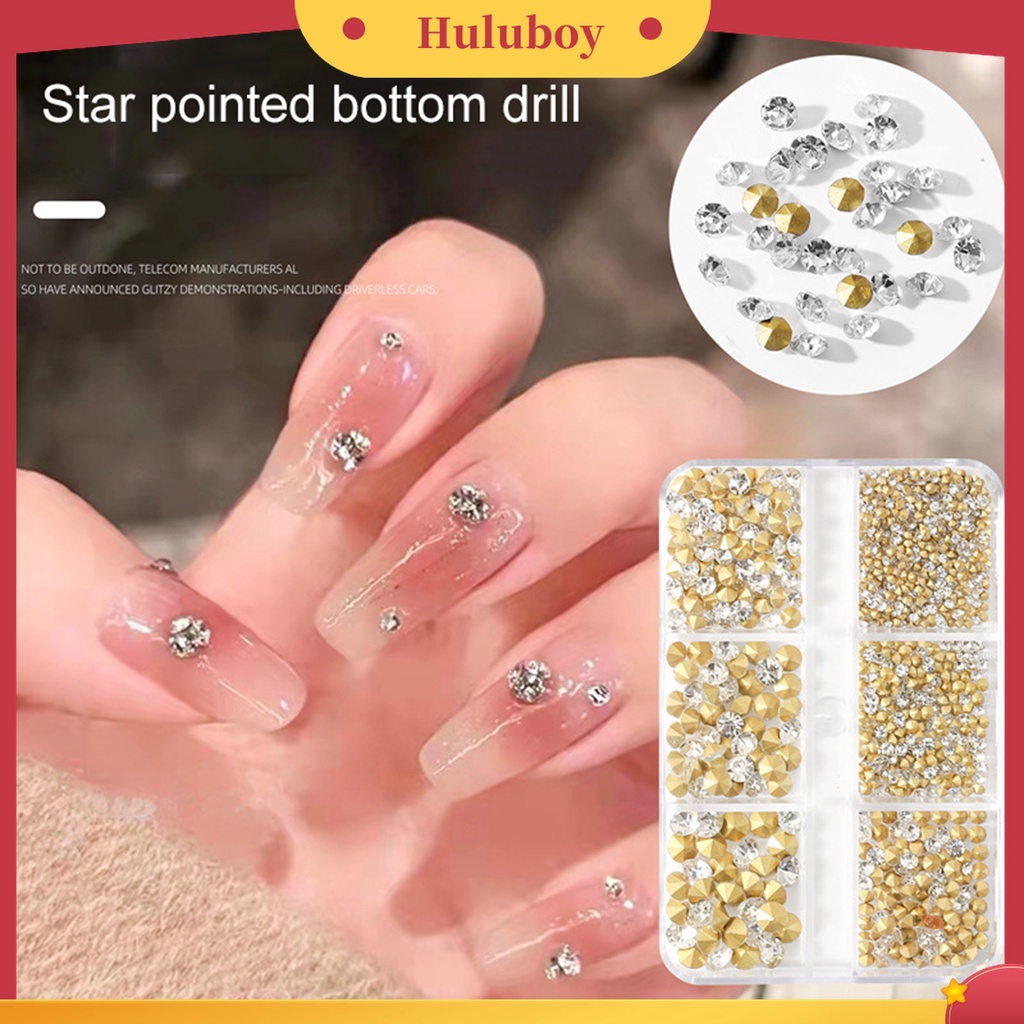 Huluboy Huluboy♡ 1 Kotak Batu Kaca Berlian Imitasi 3D Super Shiny Untuk Dekorasi Nail Art