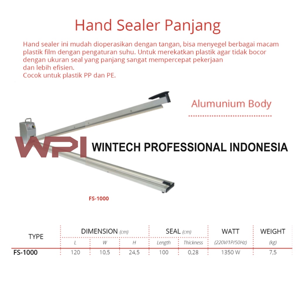 Getra FS-1000 Hand Sealer Panjang - Mesin Penyegel Plastik Dengan Panjang Seal 1 Meter - Body Dari A
