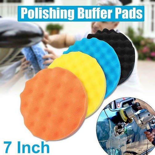 4 Pcs Busa Spon Poles Motor Mobil  7" SPONGE WAXING PAD FLAT BENTUK GELOMBANG 7 Inch