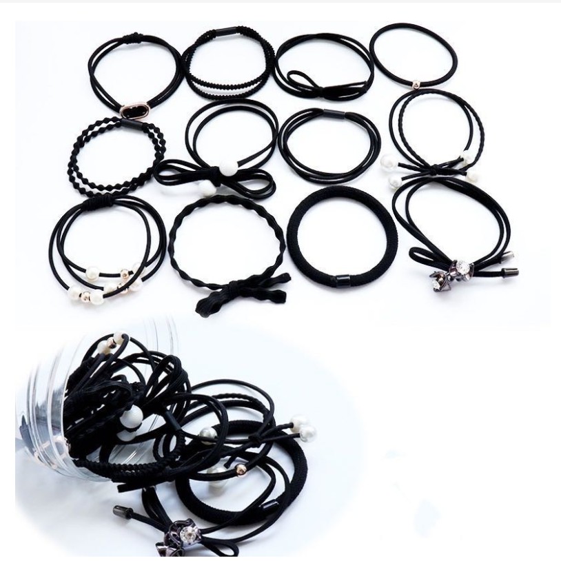 Ikat Rambut 12 in 1 Fashion Wanita / Accesories Rambut Import / Ikat Rambut Murah-Hitam