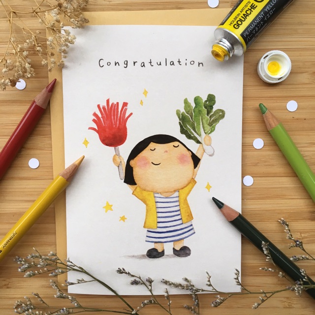 

Kartu ucapan watercolor lucu - congratulation by Mentol Art