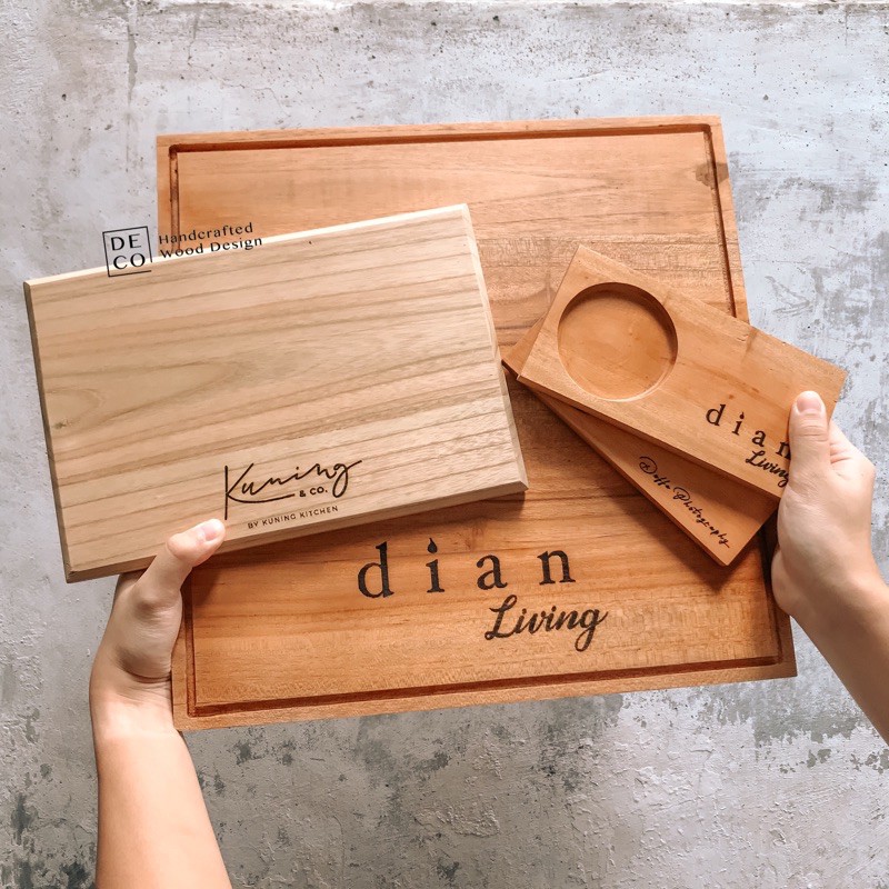 [JASA LASER KAYU] [BELUM TERMASUK TALENAN] Deco Plate Grafir Kayu Engrave Talenan Properti Foto