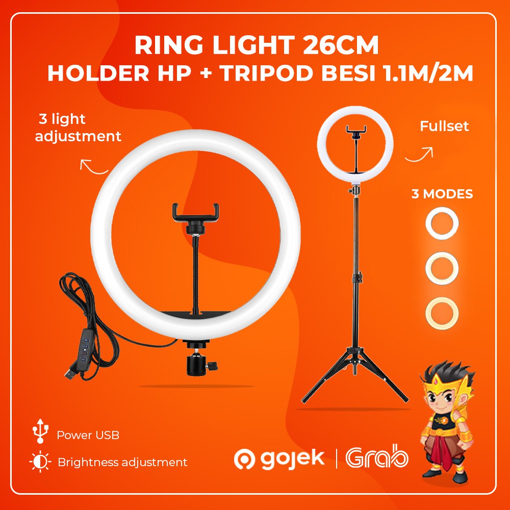 Ringlight Tripod LED 26cm MakeUp Vlog Lampu Ring light Holder HP Vlog Video Tiktok murah