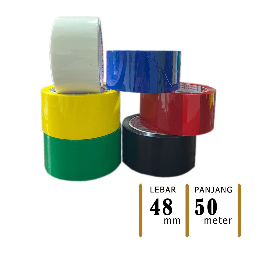 ISOLASI WARNA WARNI 48mm- LAKBAN OPP TAPE 48 mm MASTER PACK INDONESIA