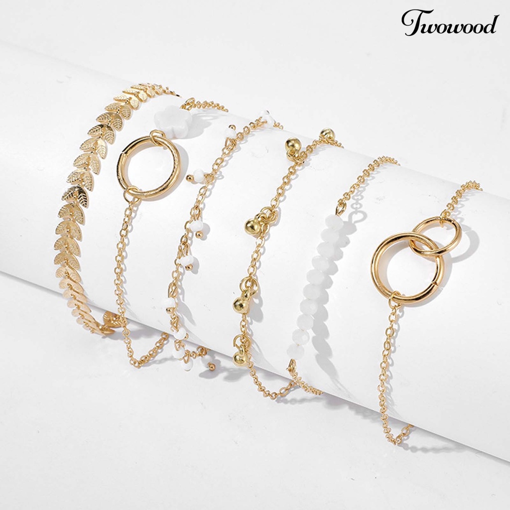 6 Pcs Gelang Bentuk Lingkaran Stackable Adjustable Untuk Wanita