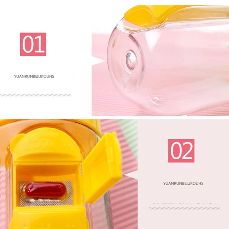 600ml Portable Water Bottle with 7 Compartments Pill Organizer Box / Patient Plastic Drinking Bottle Tea Cup Bottle Drinkware
