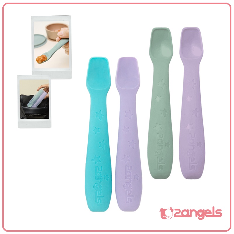 2Angels Silicone Baby Spoon With Case | Sendok Makan Bayi