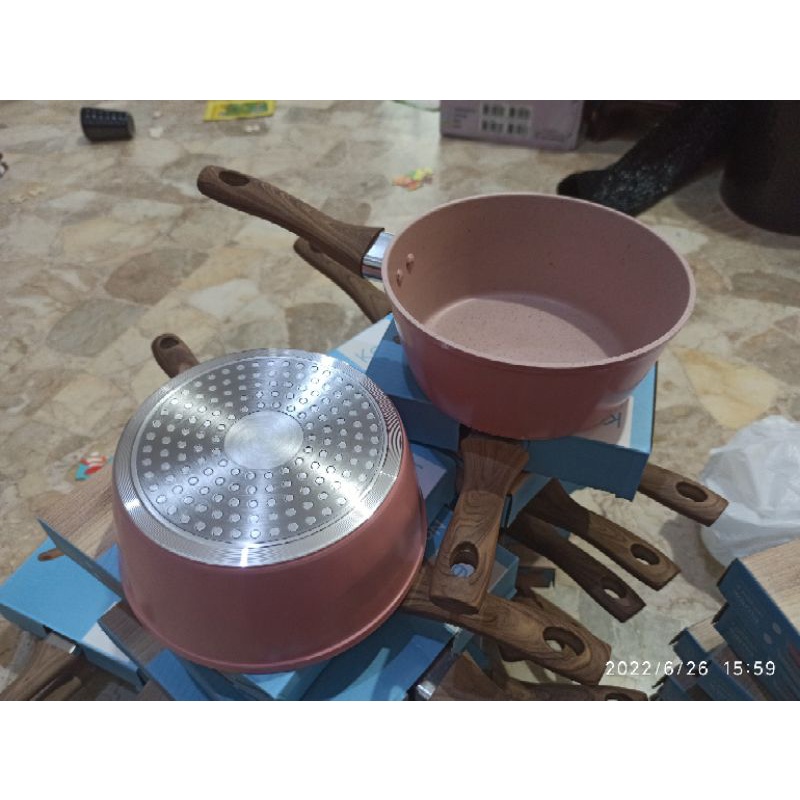 Keeo 16 cm Panci Anti Lengket Marble Granit (Sauce Pan) Pink