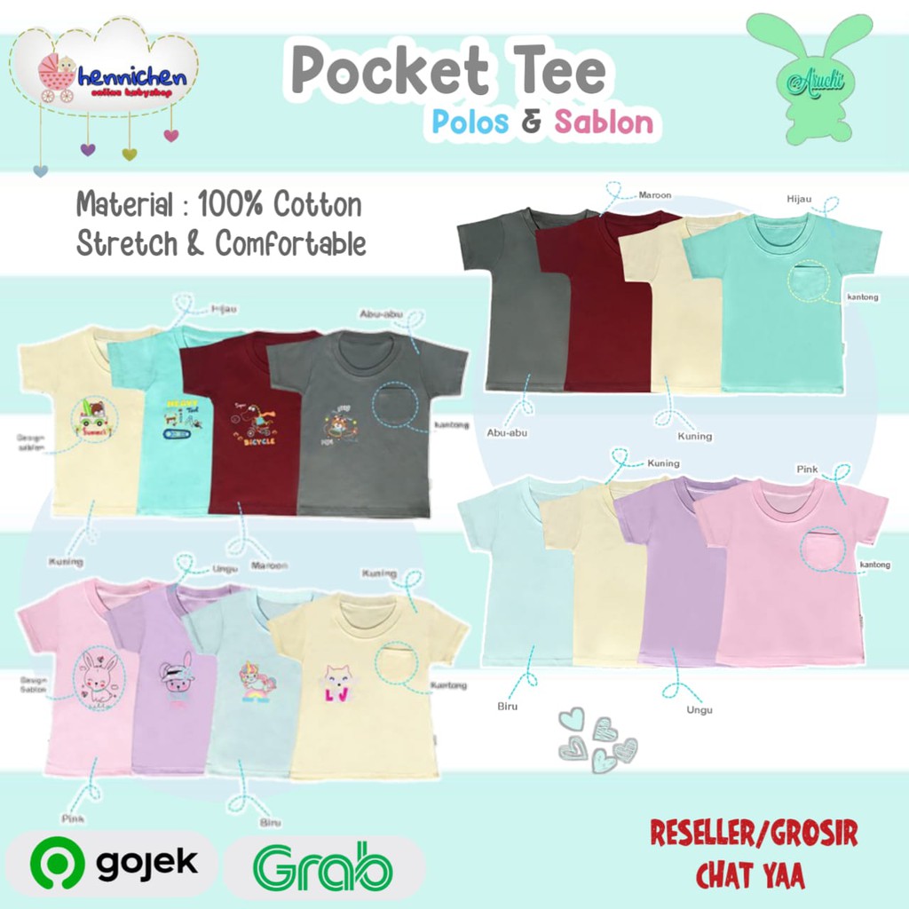 TSHIRT POCKET TEE SABLON / POLOS ARUCHI BOY &amp; GIRL  SNI  1-6 Tahun KAOS ANAK MURAH