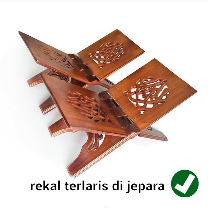 PROMO!! ORIGINAL PRODUCT Rekal Al-Quran Tempat Baca Al Qur'an Meja Lipat Asli Jepara Motif Iqro' &amp; Bunga Kualitas Premium