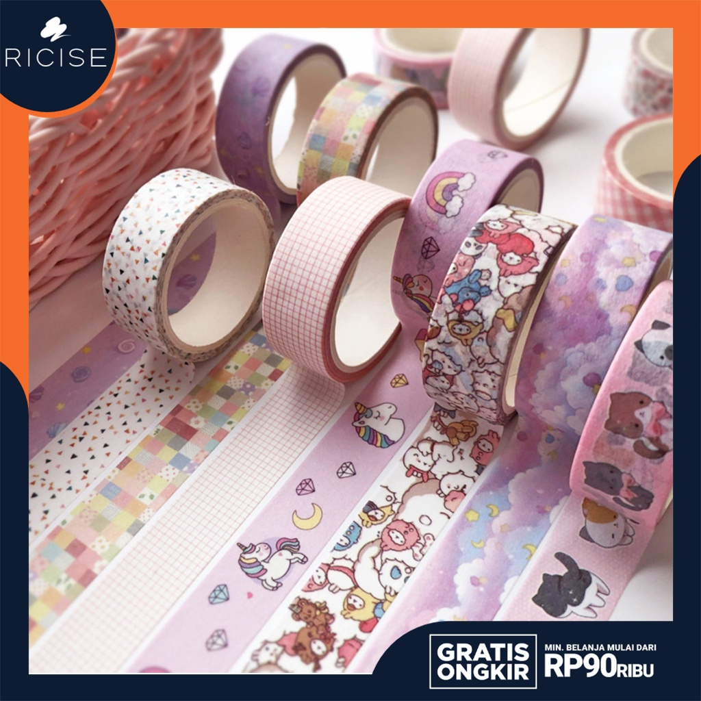 

RICISE - Selotip Aesthetic Cute Kawaii Untuk Perlengkapan Sekolah Washi Tape Decor Masking Scrapbook - STA29