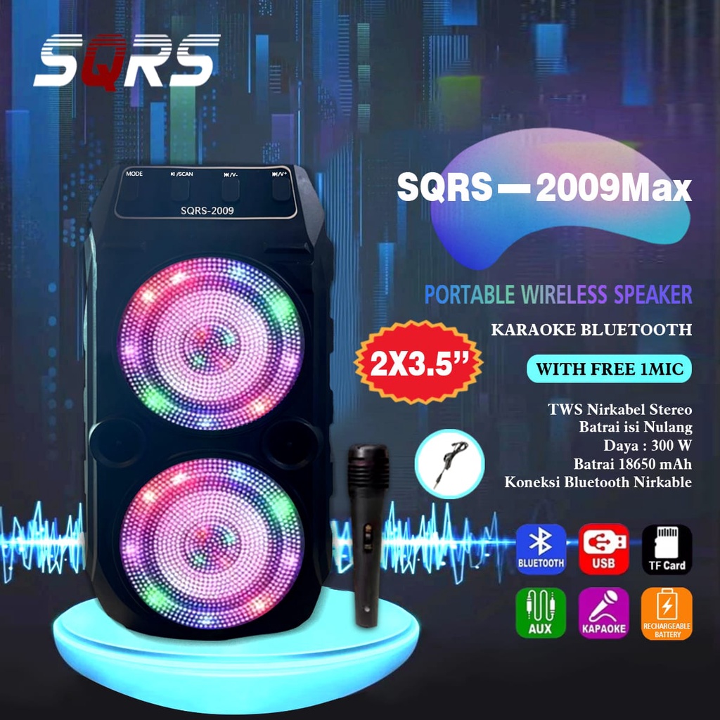 NEW Speaker bluetooth SQRS-2009 LED plus mic karoke
