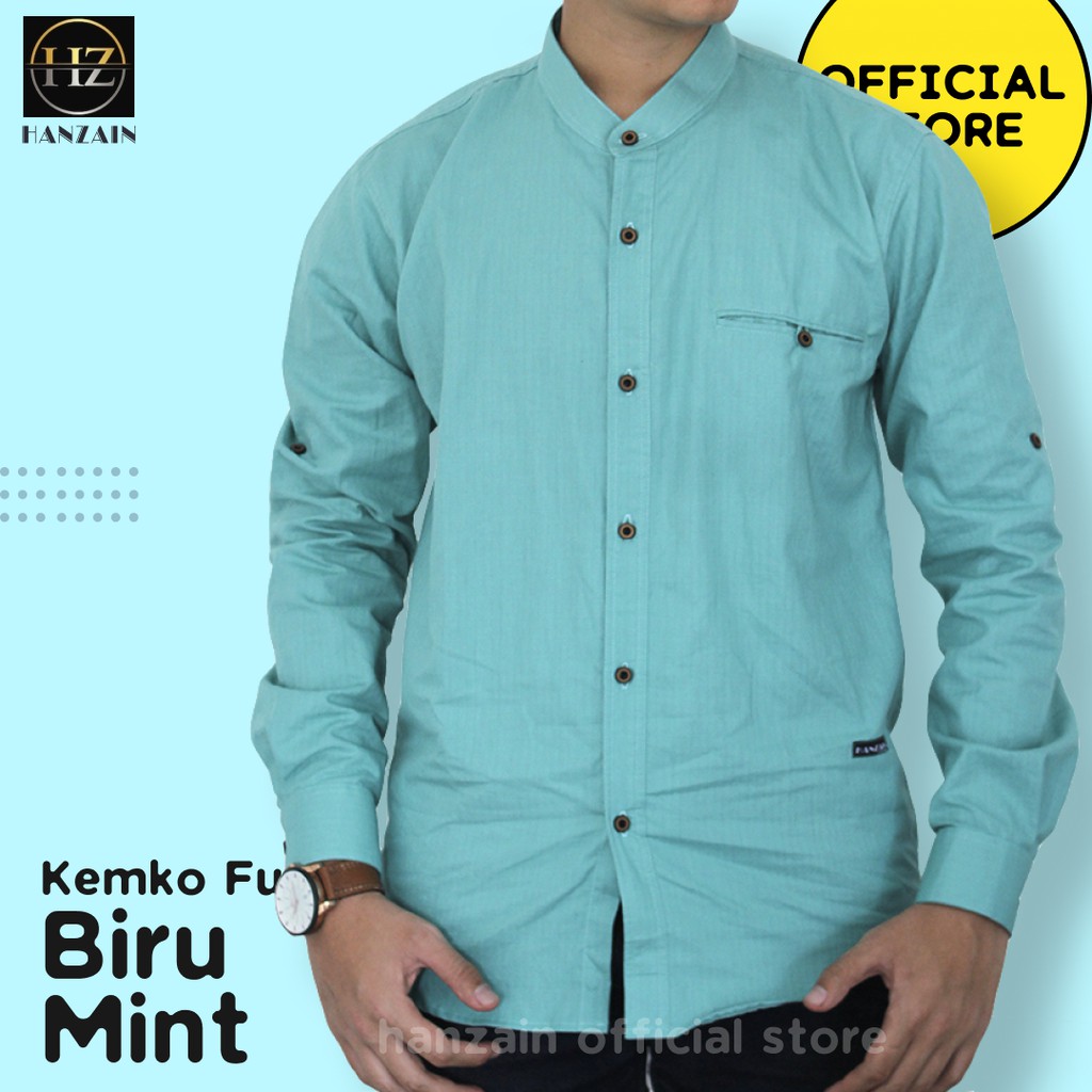 BAJU KOKO KEMKO PRIA DEWASA LENGAN PANJANG KATUN - BIRU MINT - HANZAIN OFFICIAL