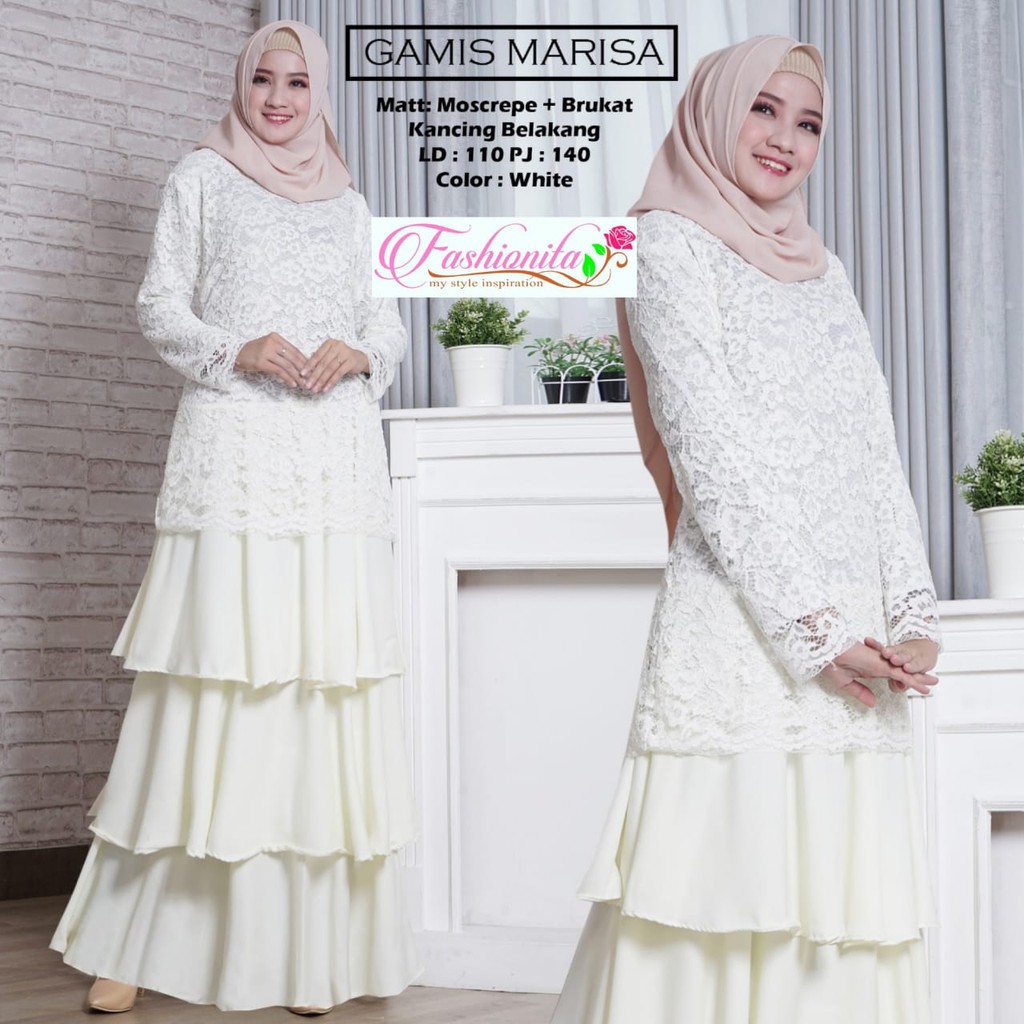 Baju Gamis Marissa Brukat Bruklat Brokat Maxi Maxy Dress Murah Putih Polos Baju Muslim Jumbo