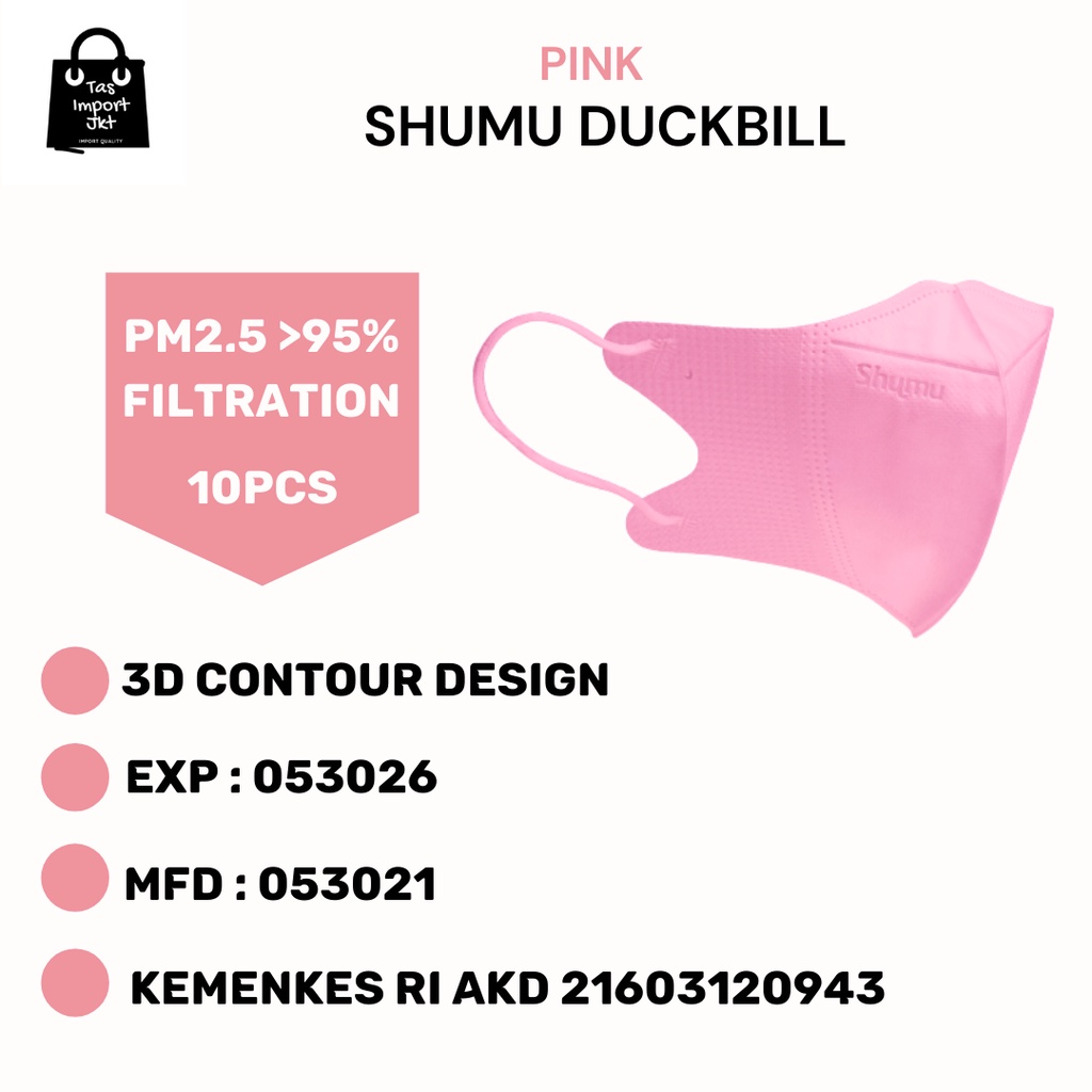 MASKER DUCKBILL WARNA PINK MURAH MERK SHUMU ORIGINAL 4PLY