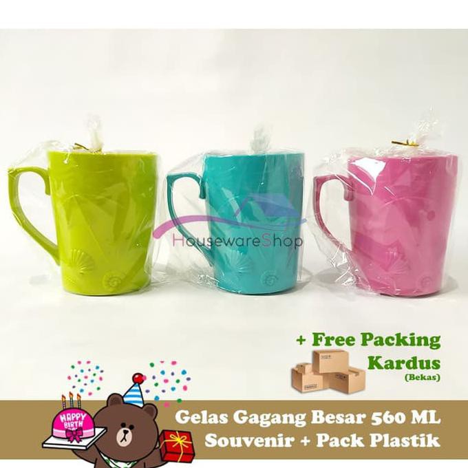 Populer] Gelas Plastik Gagang Besar 560 Ml Souvenir Ulang Tahun Pernikahan