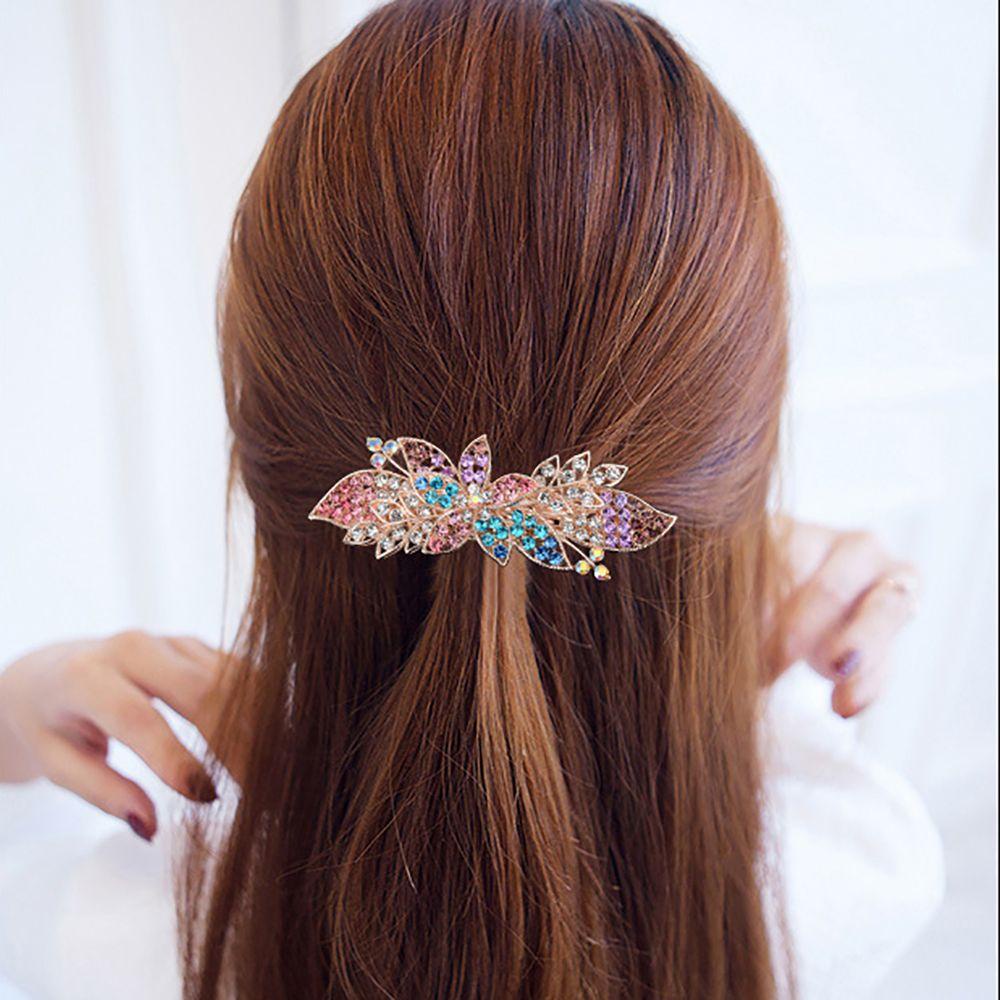 NEEDWAY Klip Musim Semi Berlian Klip Rambut Mode Jepit Rambut Kupu-Kupu Perempuan Hiasan Kepala Ponytail Holder