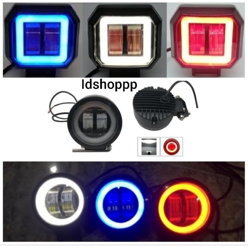 Lampu Tembak Sorot LED CWL 2 mata lensa 4D 20watt Cree angel eyes kotak dan bulat