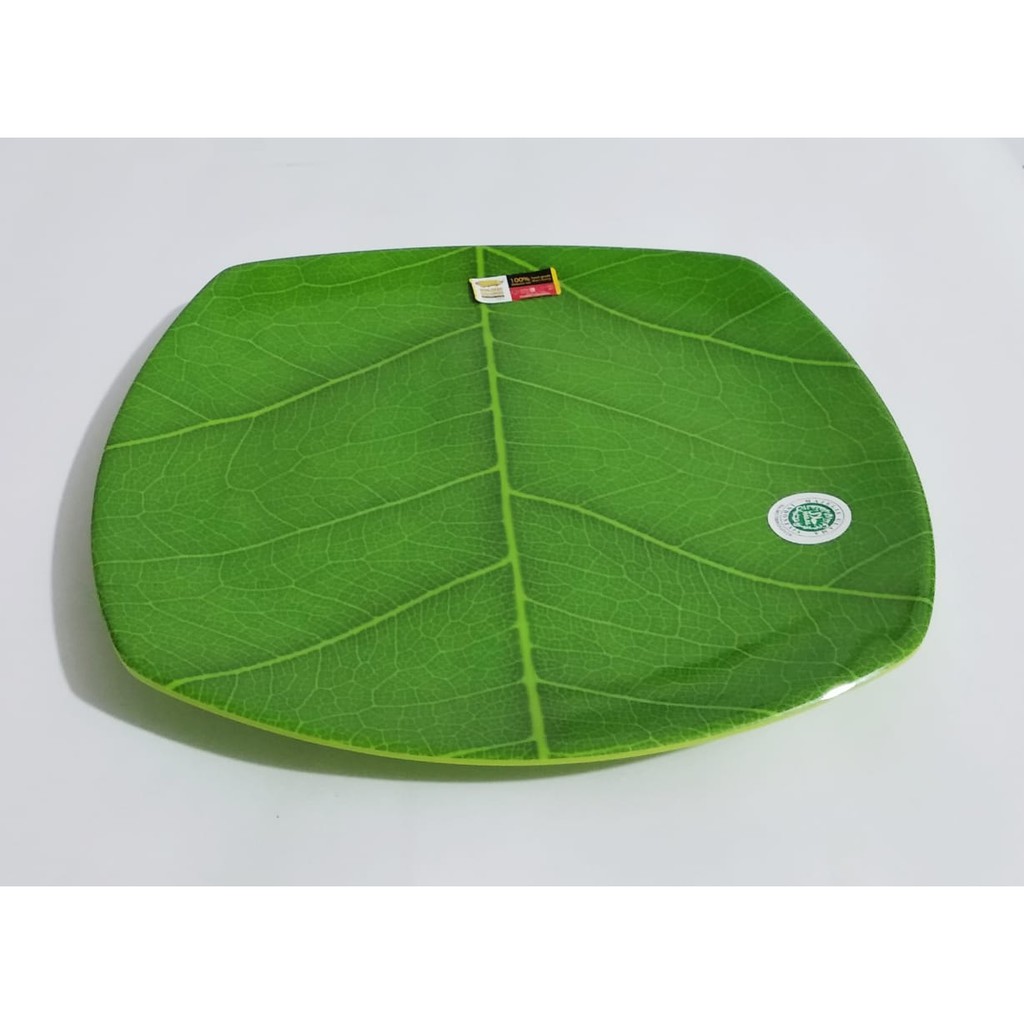 PIRING UNIK P0510 DAUN = Piring MELAMIN Kotak Ceper 10 inch motif Daun Hijau Golden Dragon - Piring 