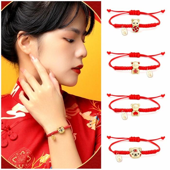 Gelang Merah Hoki Liontin Macan Emas Tali Merah Kado Imlek lucky Charm Harga Grosir Termurah