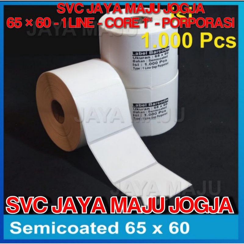 

65 X 60 SEMICOATED - 1 LINE - FACE OUT - ISI 1.000 PCS || CORE 1" || LABEL BARCODE PRINTER PAKAI RIBBON THERMAL TRANSFER LABEL OBAT PASIEN APOTIK KLINIK PUSKESMAS RS RUMAH SAKIT || 65X60 LABEL SEMICOAT GAP PORPORASI - ISI 1000 PCS