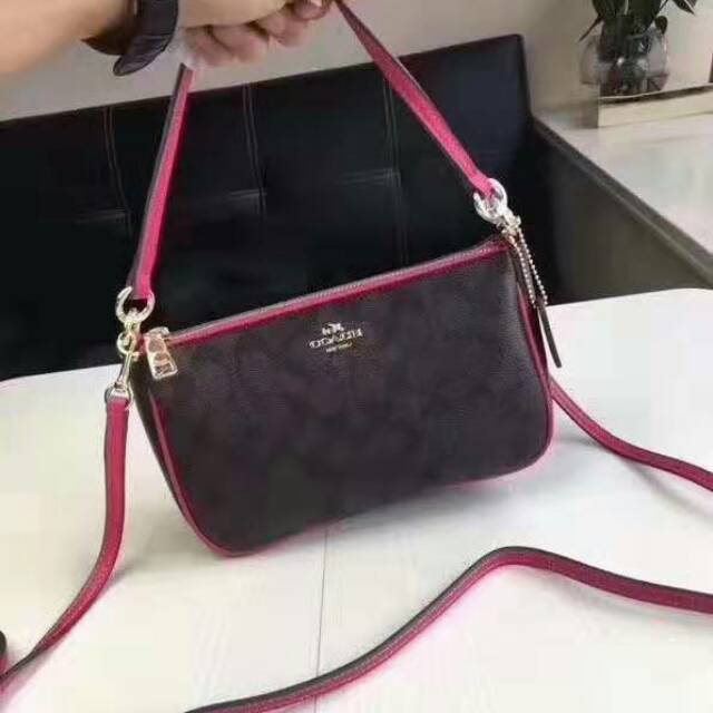 Tas Coach F36674 Original Hitam-Pink Wanita Tas Fashion Merek Impor Tas Bahu /Tas Selempang