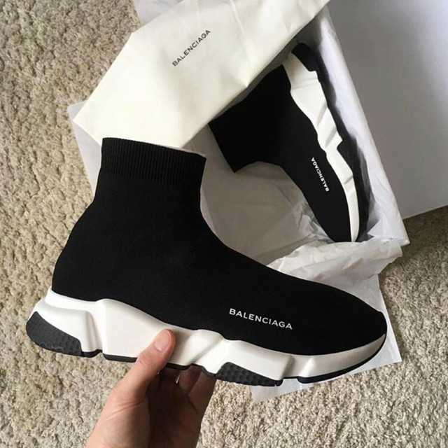Sepatu balenciaga top speed trainer black white black premium