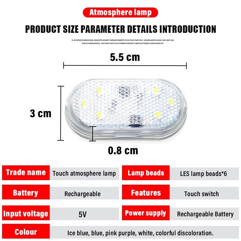 1pc Universal Mini Lampu Sensor LED Nirkabel Interior Mobil Lampu Baca USB Super Terang Isi Ulang Untuk Lemari Kamar Lampu Sentuh LED Mobil Lampu Baca Untuk Penyimpanan Pintu Kaki Bagasi