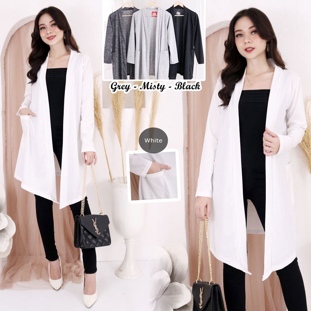 Cardigan Polos Putih Spandek Lengan Panjang