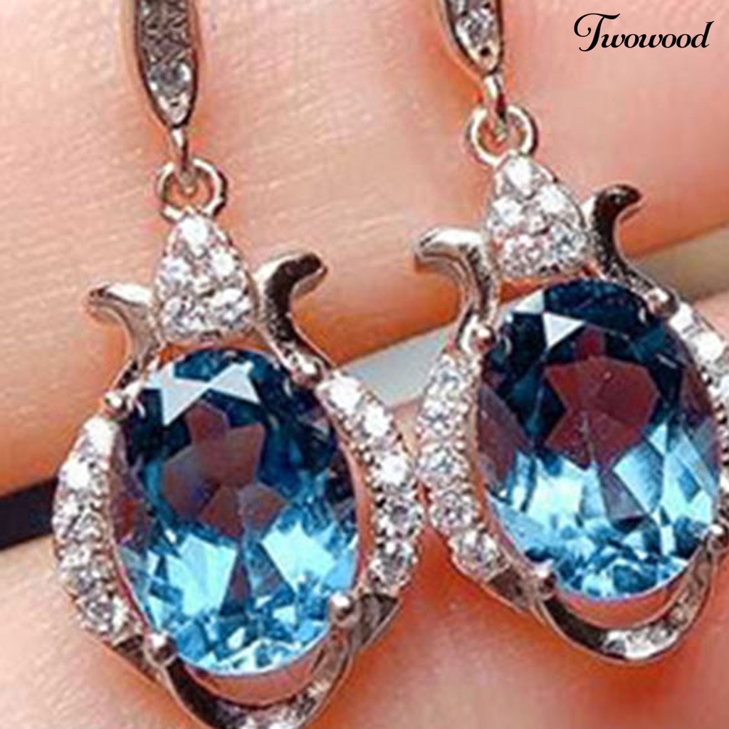 Twowood 1 Pair Hook Earrings Faux Topaz Rhinestones Ladies Bright Luster Long Lasting Drop Earrings for Wedding