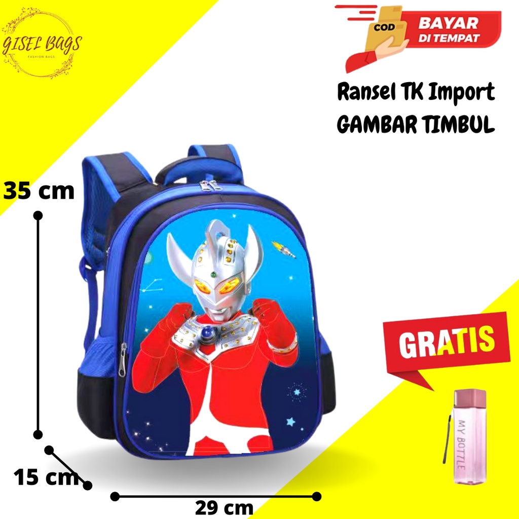 GB Tas sekolah anak laki laki Tk gambar Timbul Tas anak Tk ransel import