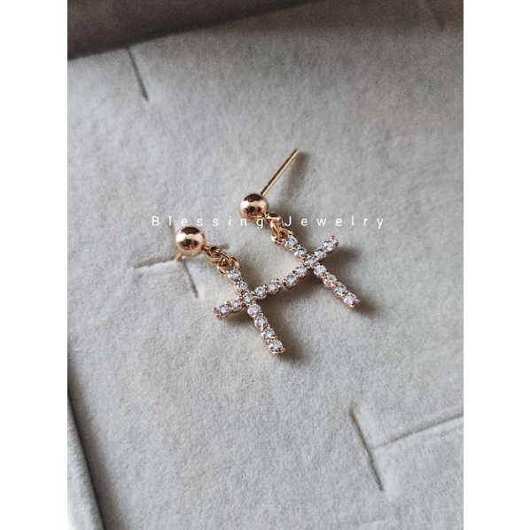 Anting Tusuk Xuping Salib Wanita Warna Emas Import