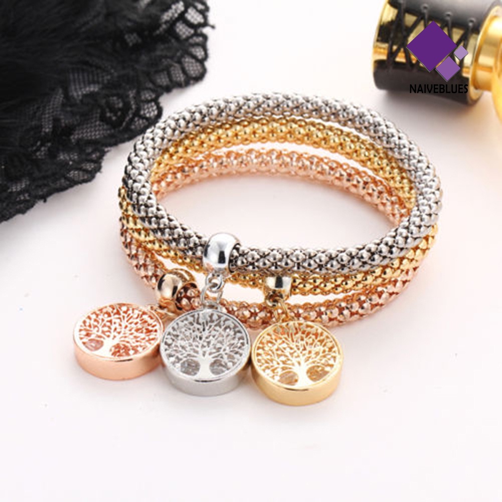 3pcs / Set Gelang Liontin Pohon Burung Hantu Aksen Berlian Imitasi Untuk Wanita