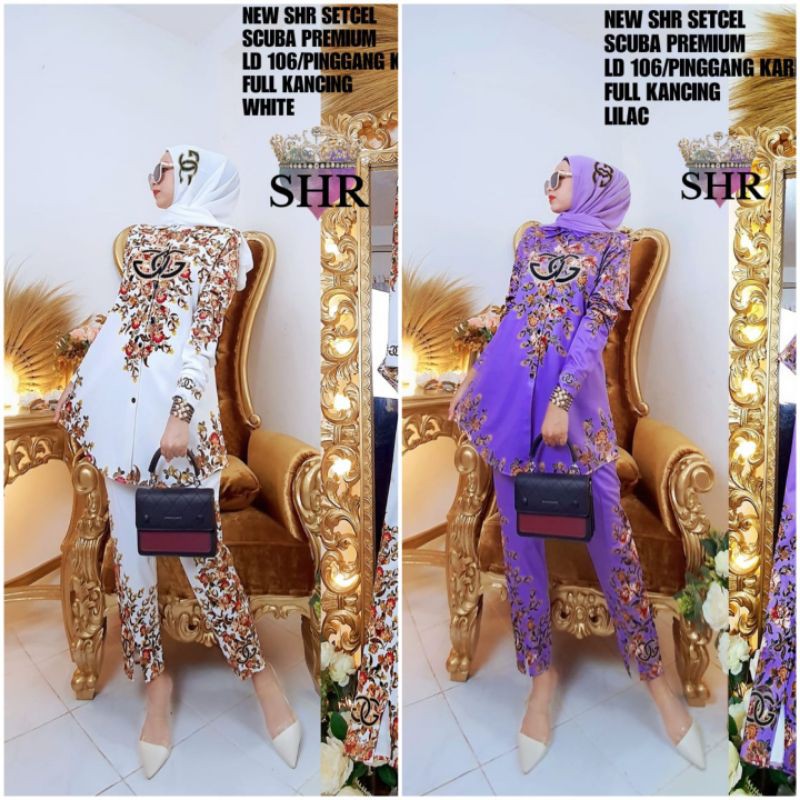 NEW SHR ORI 100% SETELAN CELANA ONE SET SCUBA PREMIUM LILAC IMPORT SYAHIRA SETCEL