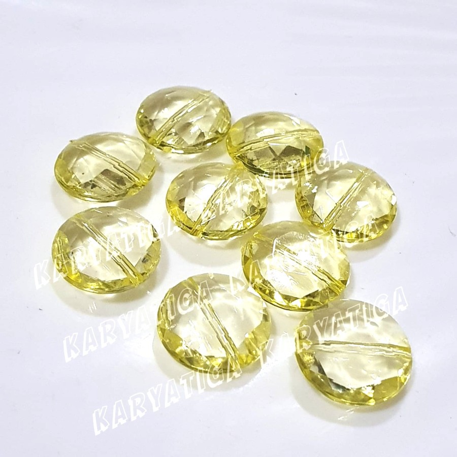 Mote Manik Bulat Pipih Tetes Segi 14 mm - Kuning Muda (10 pcs)