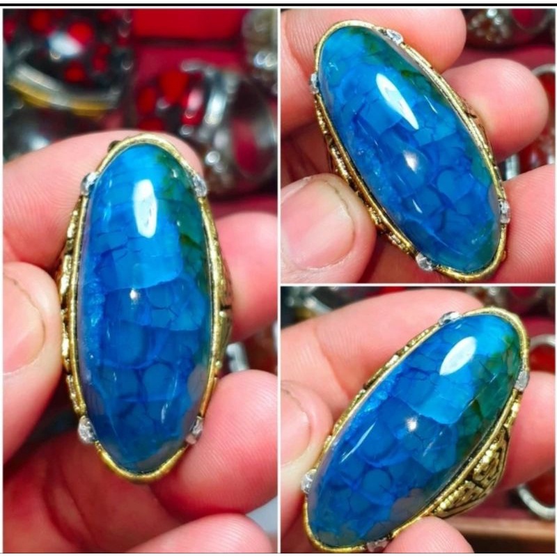 ORIGINAL CINCIN BATU AKIK PANDAN SISIK BIRU PANDAN LANGIT.  BAHAN PANDAN BIRU NATURAL TOP BIRU