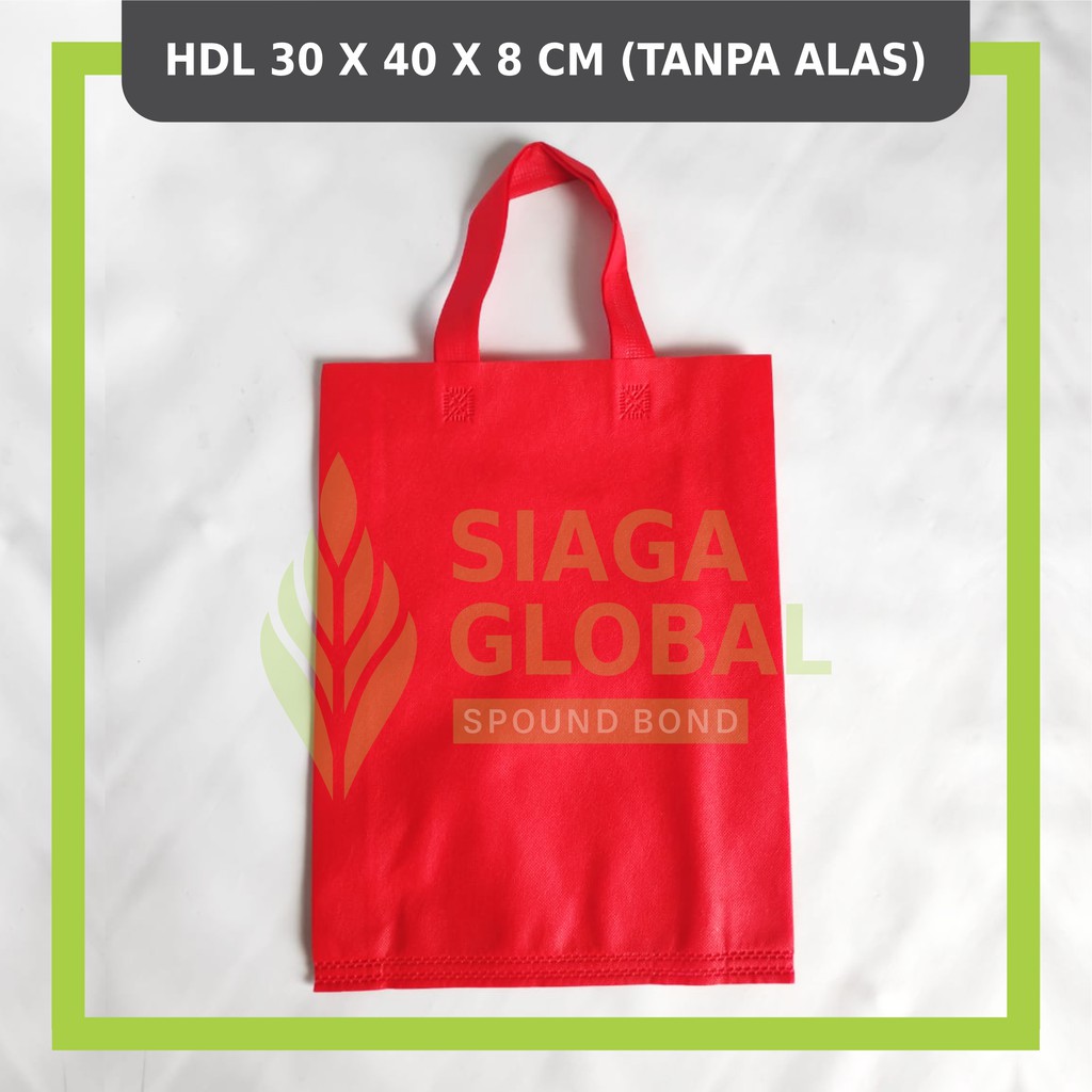 

Goodiebag Spunbond satuan 30 x 40 x 8 cm polos, tas belanja ramah lingkungan, non woven siap sablon
