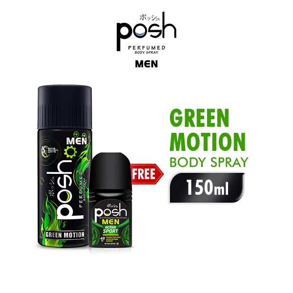 [Buy 1 Get 1] Posh Spray Men Green Motion Botol 150ml - Free Roll On Posh Men Active Sport 50 Ml
