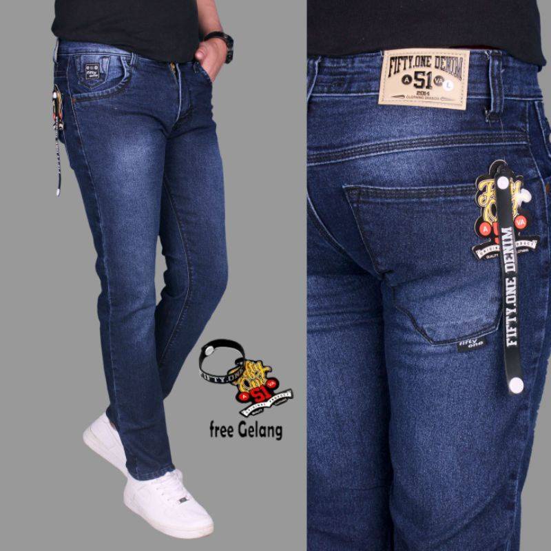 FIFTYONE51 TERLARIS Celana Pria Jeans Panjang SLIMFIT Calana warna Black jazz Scrup Clor Hitam Polos