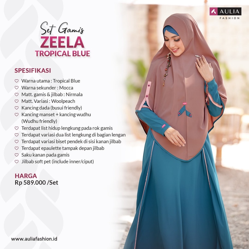 SET GAMIS AULIA FASHION ZEELA TROPICAL BLUE