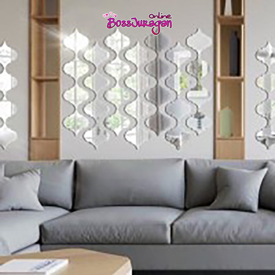 (BOSS) Acrylic Mirror - Hiasan Dinding Stiker Acrylic Bentuk Motif -(Hexagonal/Fish/Layangan/Lampion/Kipas)