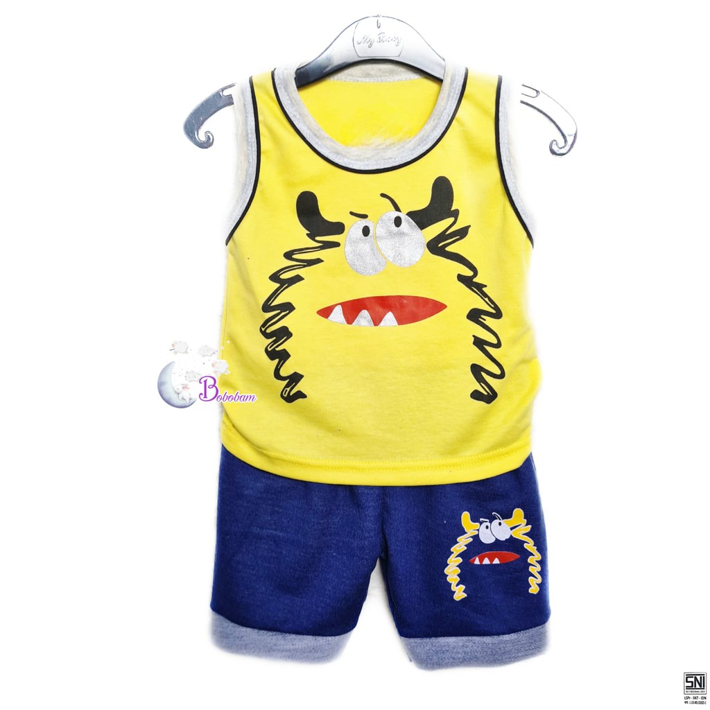 BOBOBAM BAJU BAYI LAKI LAKI  SETELAN SINGLET COWO LUCU STELAN ANAK COWOK  6 12 BULAN  KEREN TRENDY KEKINIAN MONSTER