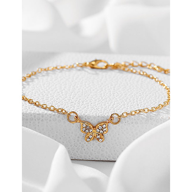 LRC Gelang Kaki Fashion Alloy + Rhinestone Diamond Butterfly Alloy Anklet K97140