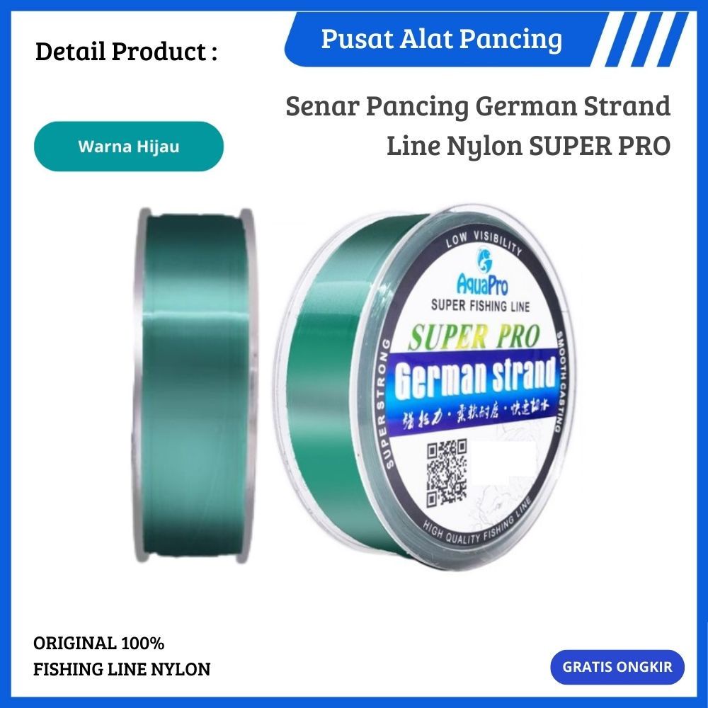 Senar Pancing Germany Fishing Line 100M Warna Hijau Green Senar Pancing Premium Green Color Invisible Bahan Nilon Tahan Lama Panjang