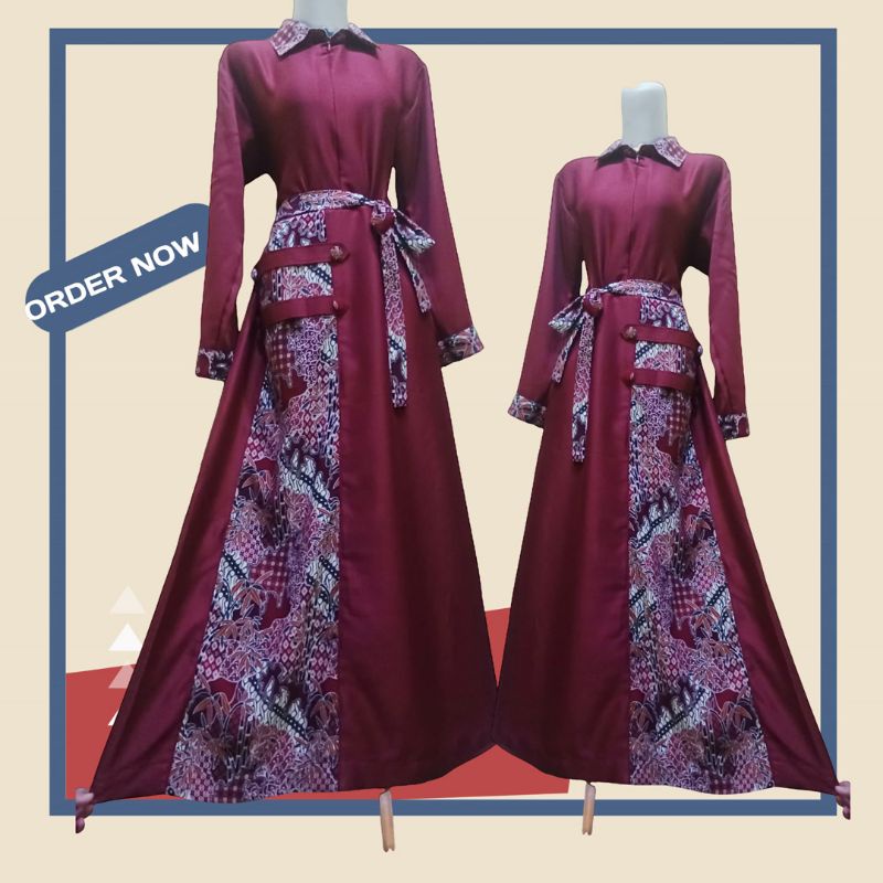 BEST SELLER SET COUPLE GAMIS WANITA POLOS KOMBINASI BATIK DAN HEM BATIK/GAMIS COUPLE SIMPEL ELEGAN/S