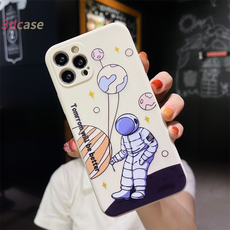 Soft Casing Case VIVO Y20 Y12S Y21 2021 Y20S Y20i Y53 Y51 2020 Y31 2021 Y12 Y21S Y12A Y20A Y20G Y30G Y12G Y30 Y51S Y53S Y91C Y33S Y91 Y17 Y93 Y50 Y72 Y52 Y51A Y30i Y12i Y11S Y15 Y95 Y11 Y90 Y91i A16 A15 A54  Cute Astronaut Moon Rocket Planet Cover