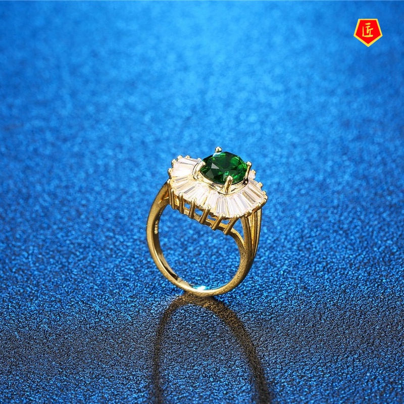 [Ready Stock]Fashion Creative Emerald Diamond Ring Women's Jewelry