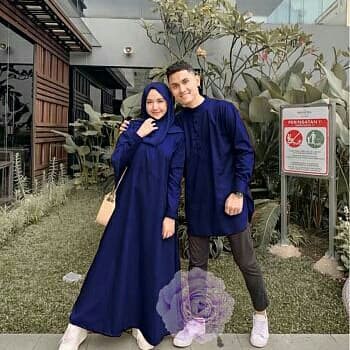 AOP GAMIS COUPLE SUNGKARS CP MAXI / BAJU PAKAIAN PASANGAN LONGDRESS - BIRU NAVY