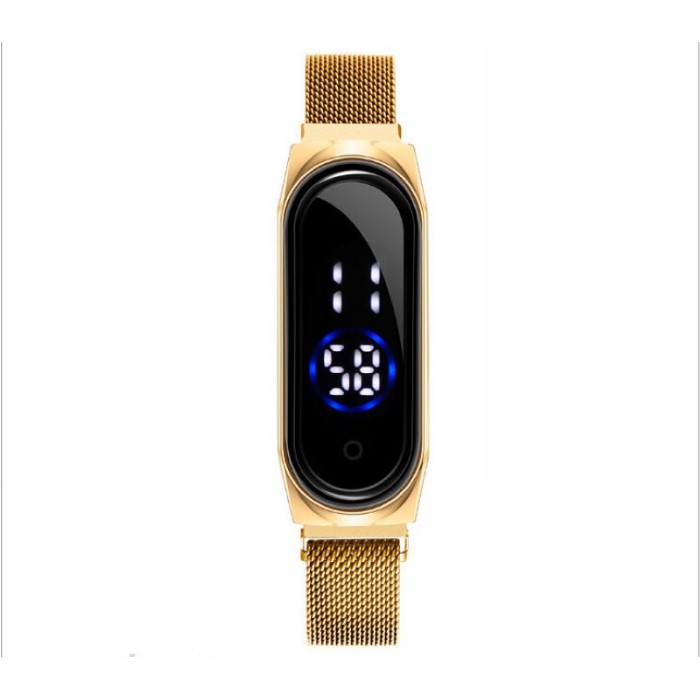 ⭐️𝐈𝐇𝐒 𝟎𝟎𝟒⭐️Jam Tangan Elektronik Digital LED Magnet Strap Watch Waterproof Wanita Pria Rantai-Gold
