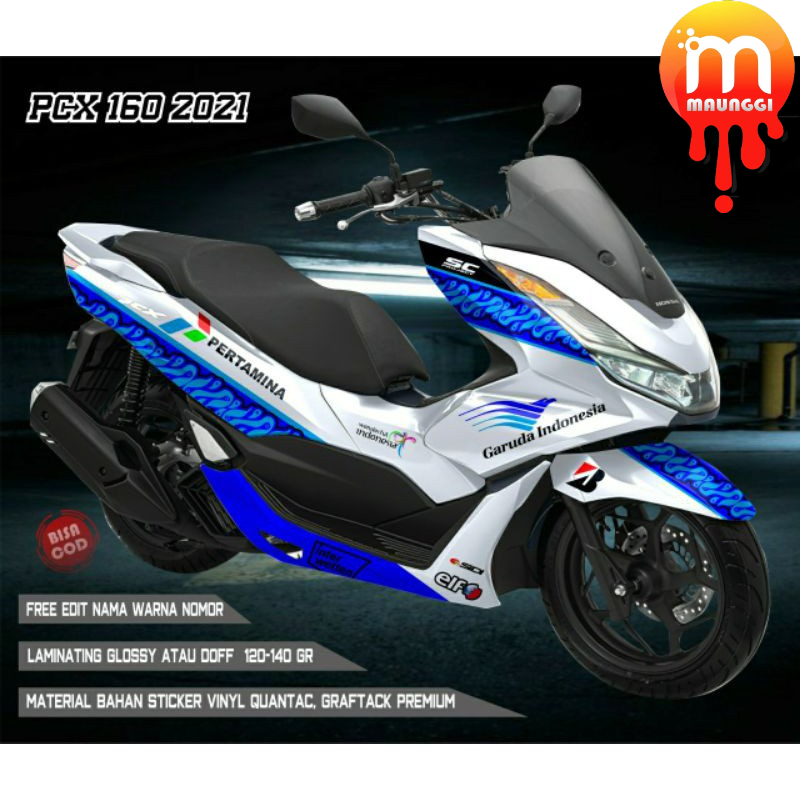Decal new pcx 160 full body Sticker variasi motor pcx 160 full motif mandalika pertamina blue white 